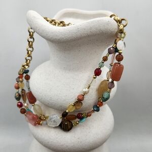 Beaded Choker Style Necklace • Colorful Beads On Goldtone